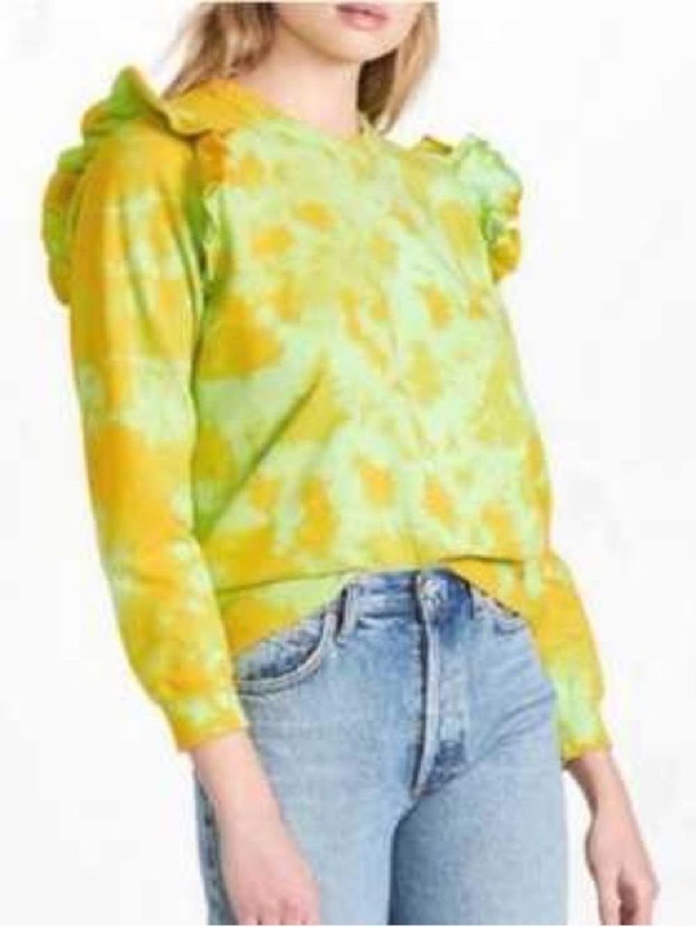 Clare V Petit Ruffle Sweatshirt Daiquiri Marigold Cloud Tie Dye Size Medium